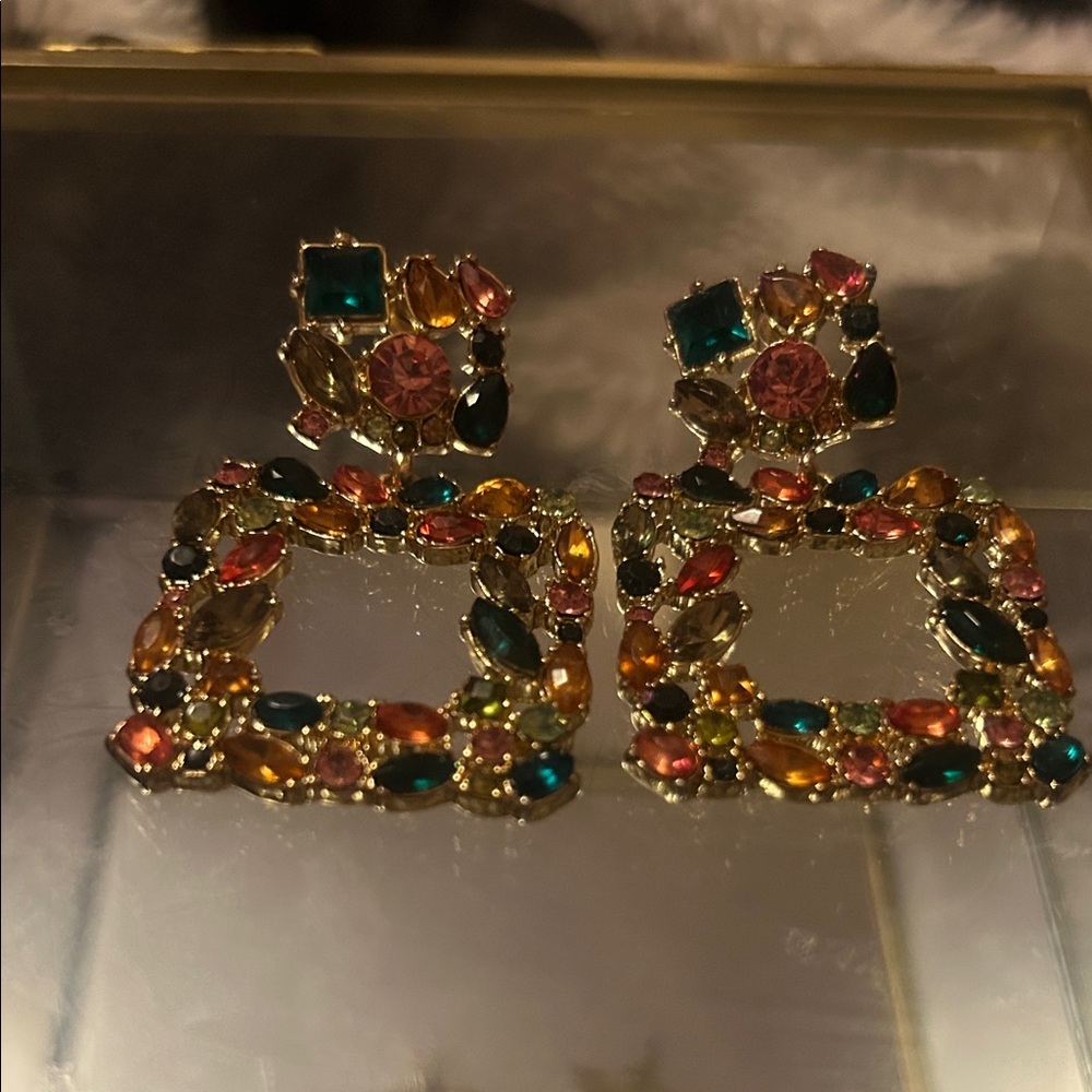 Multicolor Gemstone Statement Earrings